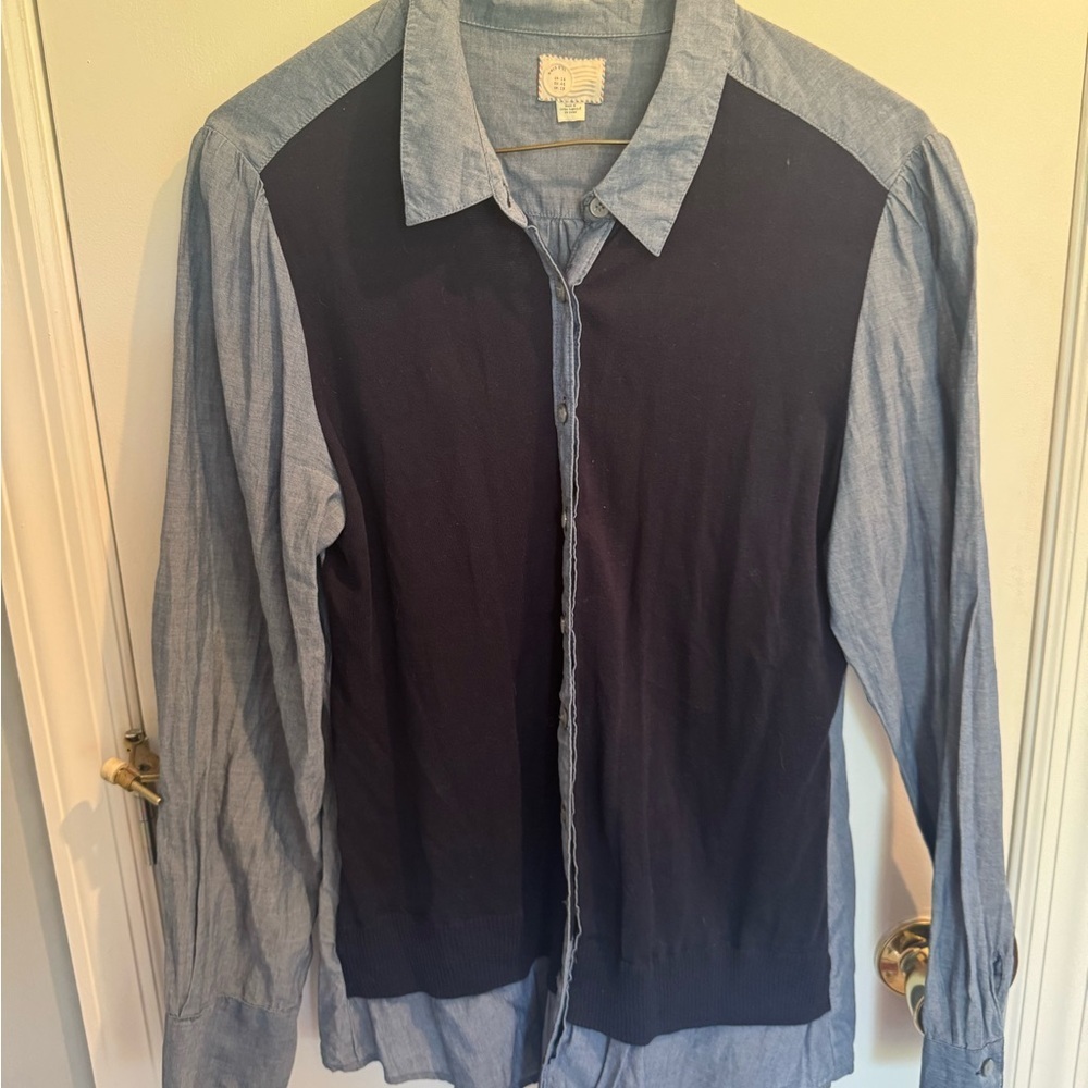 Anthropologie Blue and Chambray Button-Up Shirt, size 14